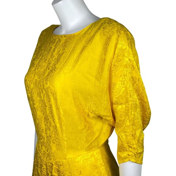 Vintage 80s Silk Studio 100% Silk Midi Dress Size 10 Floral Jacquard Pleated - Picture 4 of 6